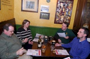 A recent whiskey tasting at Maggie O'Neill's. From left: Steve and Carol Pester, Shaun Griffin and Eastern Pennsylvania Whiskey Society presider Kevin Quinn. 