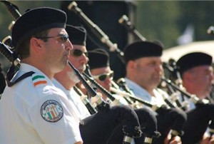 Irish Thunder Pipes and Drums lines up to play for the Festival audience.