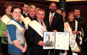 Members of the Tyrone Society accept a proclamation acknowledging their 100th anniversary from Philadelphia Mayor Michael Nutter.