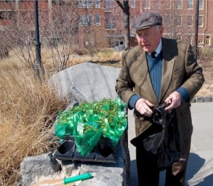 Ed Last, helping with St. Patrick's Day plantings at the Irish Famine Memorial.