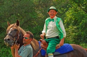 At a past festival, a roving leprechaun hitched a ride.