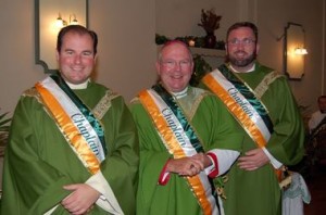 New parade chaplains, from left, Father Kevin Gallagher, Bishop Joseph McFadden, and Father Chris Walsh. 