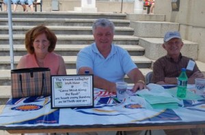 At the Irish Festival on Penns Landing, radio host Vince Gallagher, flanked by Carmel and Barney Boyce, collected donations. 