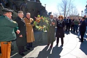 Philadelphia Mayor Michael Nutter joins in the wreath-laying ceremony at the Philadelphia Irish Memorial.