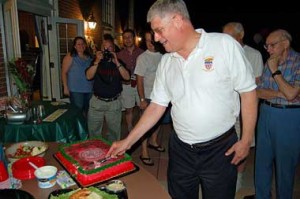 Cutting the cake.