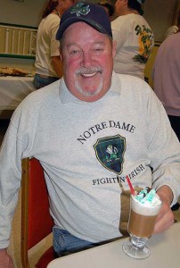 Irish Coffee Judge Vern Leedom has a full cup of the Rib House's Irish coffee after the judging.