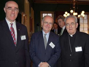 Chamber president Bill McLaughlin, left, Irish Ambassador Noel Fahy, and Philadelphia Cardinal Justin Rigali at the farewell luncheon for the ambassador at the Union League.