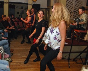 An Irish kick line: Keiran Jordan and Siobhan Butler, joining Bernadette and Caitlín Nic Gabhann.