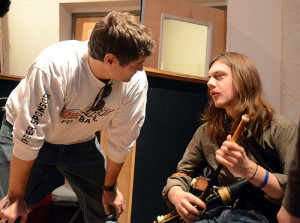 Tommy Joyner of Milkboy Recording, chatting with uilleann piper Tim Hill.